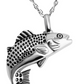 Silver Sea Bass Necklace Sea Bass Pendant Fish Urn Cremation Jewelry Memorial Ashes Keepsake Fisherman Birthday Gift Chain Stainless Steel 24in.