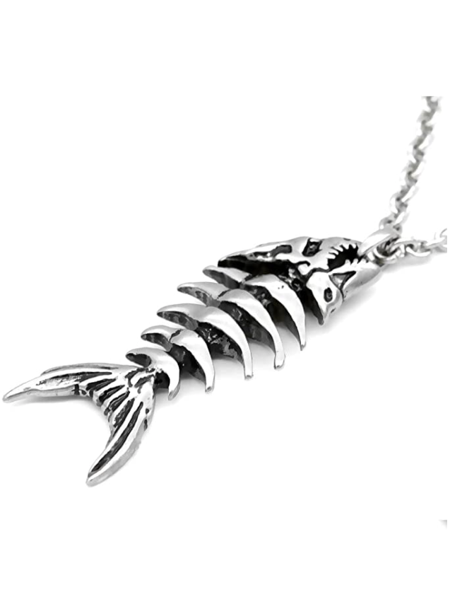 Huge Stainless Steel Fish Bone Skeleton Men's Necklace Pendant