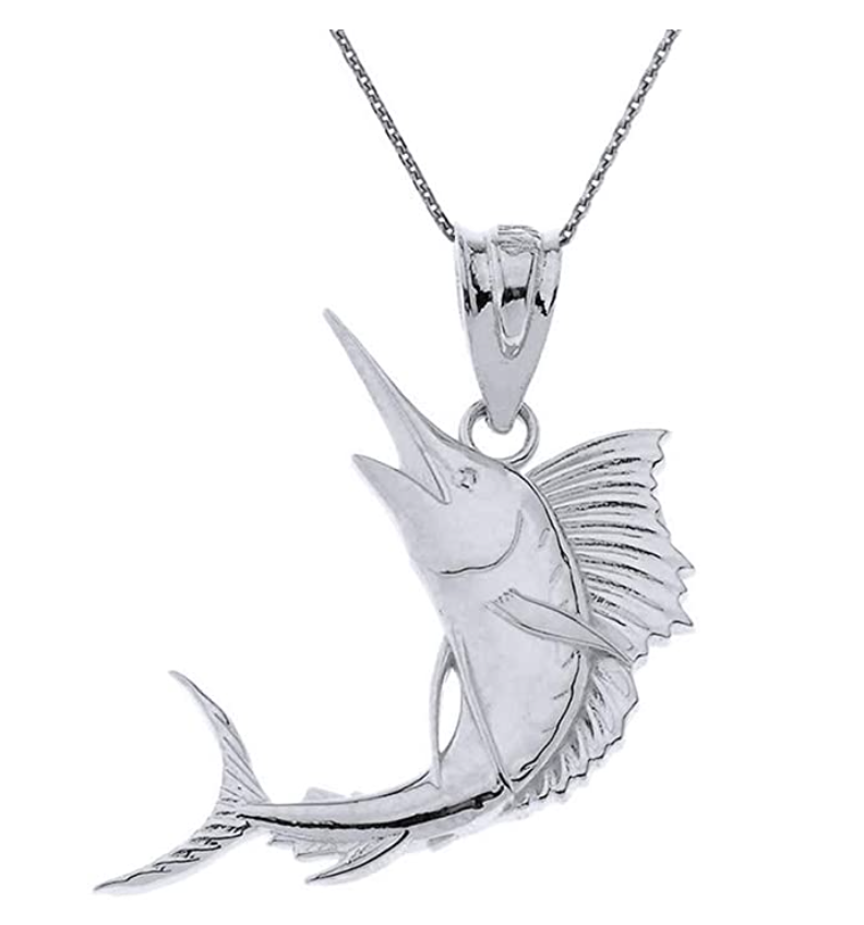 Marlin Swordfish Sailfish Pendant Sail Fish Necklace Sword Fish Jewelry Fisherman Birthday Gift 925 Sterling Silver Chain 22in.