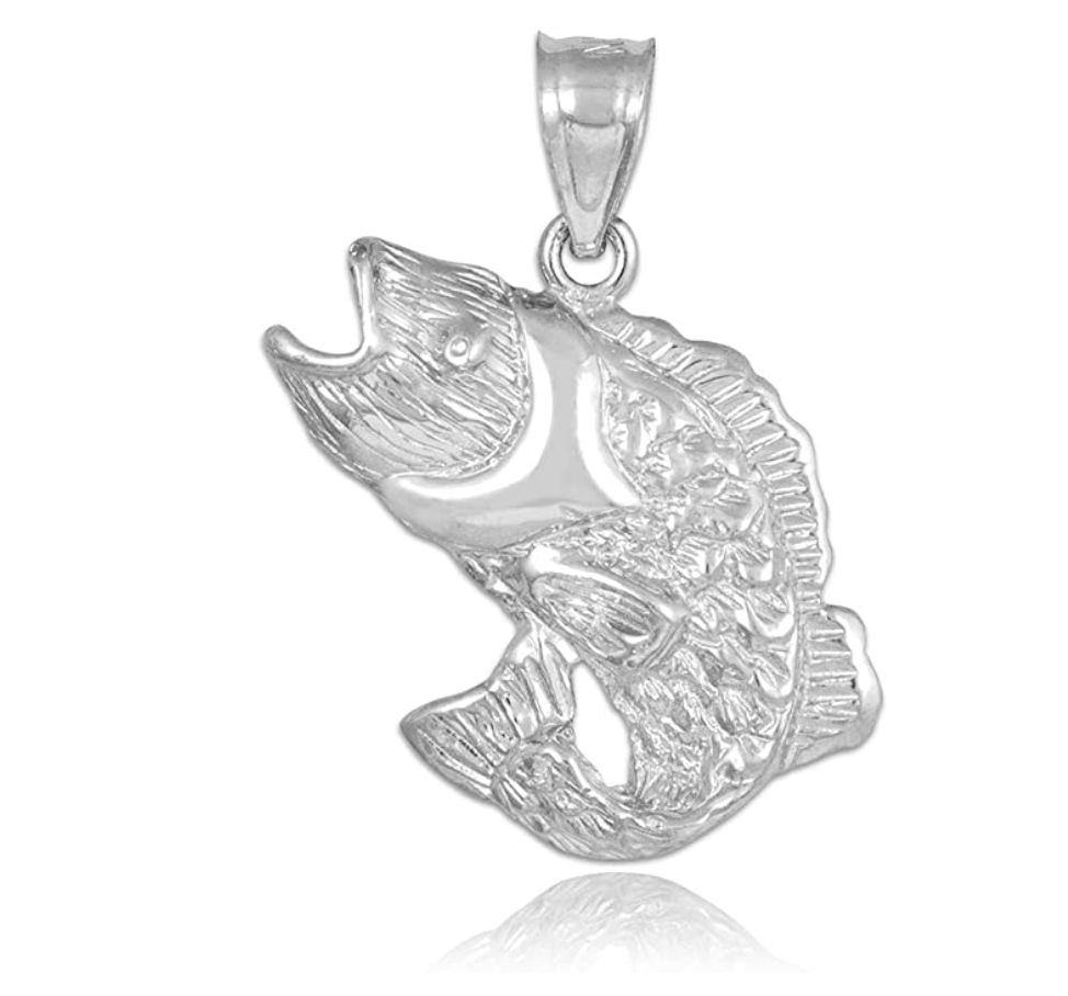 925 Sterling Silver Sea Bass Pendant Charm Bracelet Sea Bass Fish Jewelry Fisherman Birthday Gift