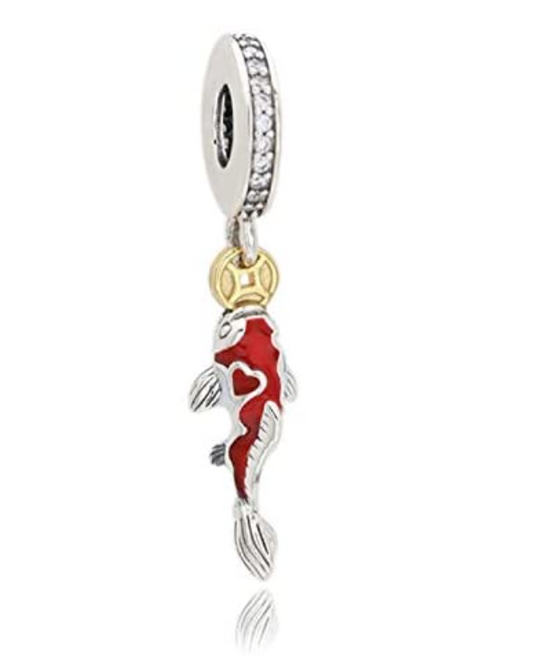 Love Koi Fish Charm Diamond Bracelet Pendant Heart Asian Chinese Japanese Jewelry Fisherman Birthday Gift 925 Sterling Silver