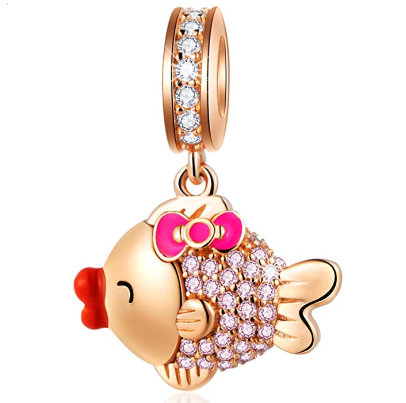 Cute Fish Charm Bracelet Diamond Pendant Fish Kiss Jewelry Fisherman Birthday Gift 925 Sterling Silver Rose Gold
