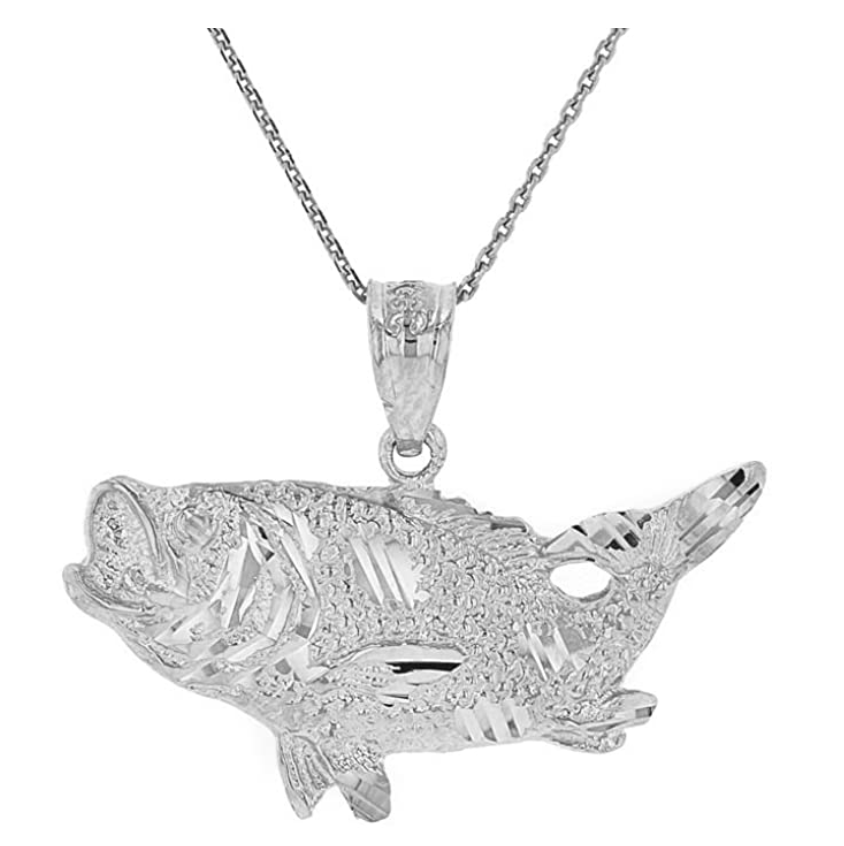 Sea Bass Necklace Sea Bass Fish Pendant Jewelry Fisherman Birthday Gift 925 Sterling Silver Chain 22in.