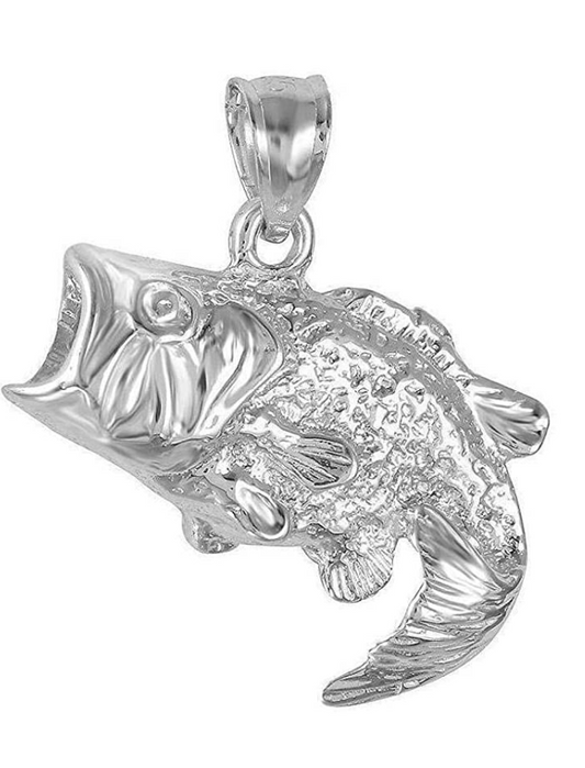 Open Mouth Sea Bass Fish Necklace Sea Bass Pendant Jewelry Fisherman Birthday Gift 925 Sterling Silver Chain 18in.