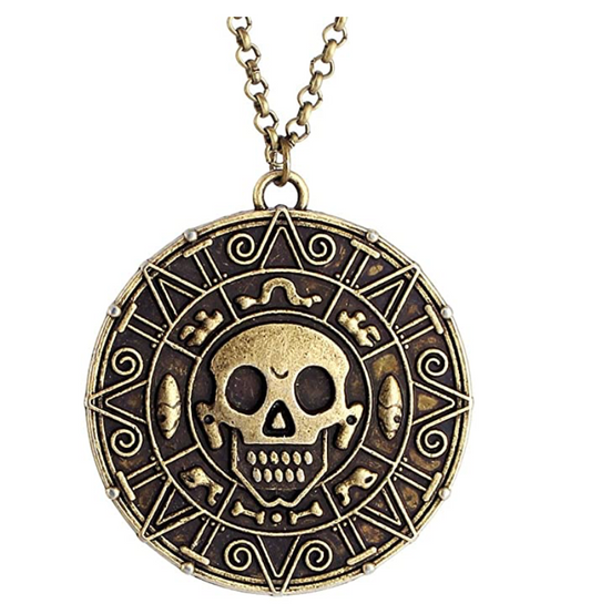 Aztec Coin Medallion VooDoo Skull Head Necklace Viking Norse Nordic Rune Pendant Amulet Chain 24in.