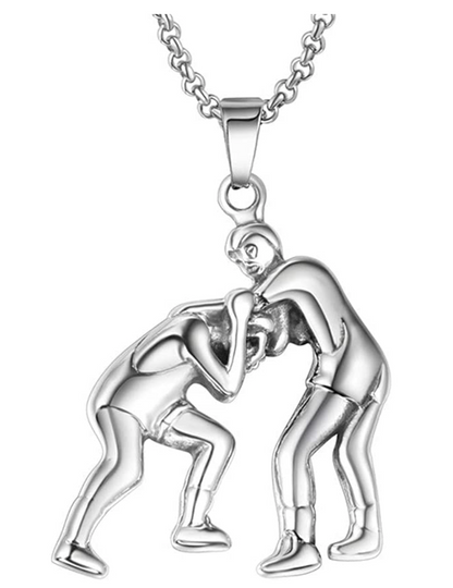 Wrestling Necklace MMA Wrestling Fighter Pendant Karate Martial Arts Stainless Steel Chain 24in.