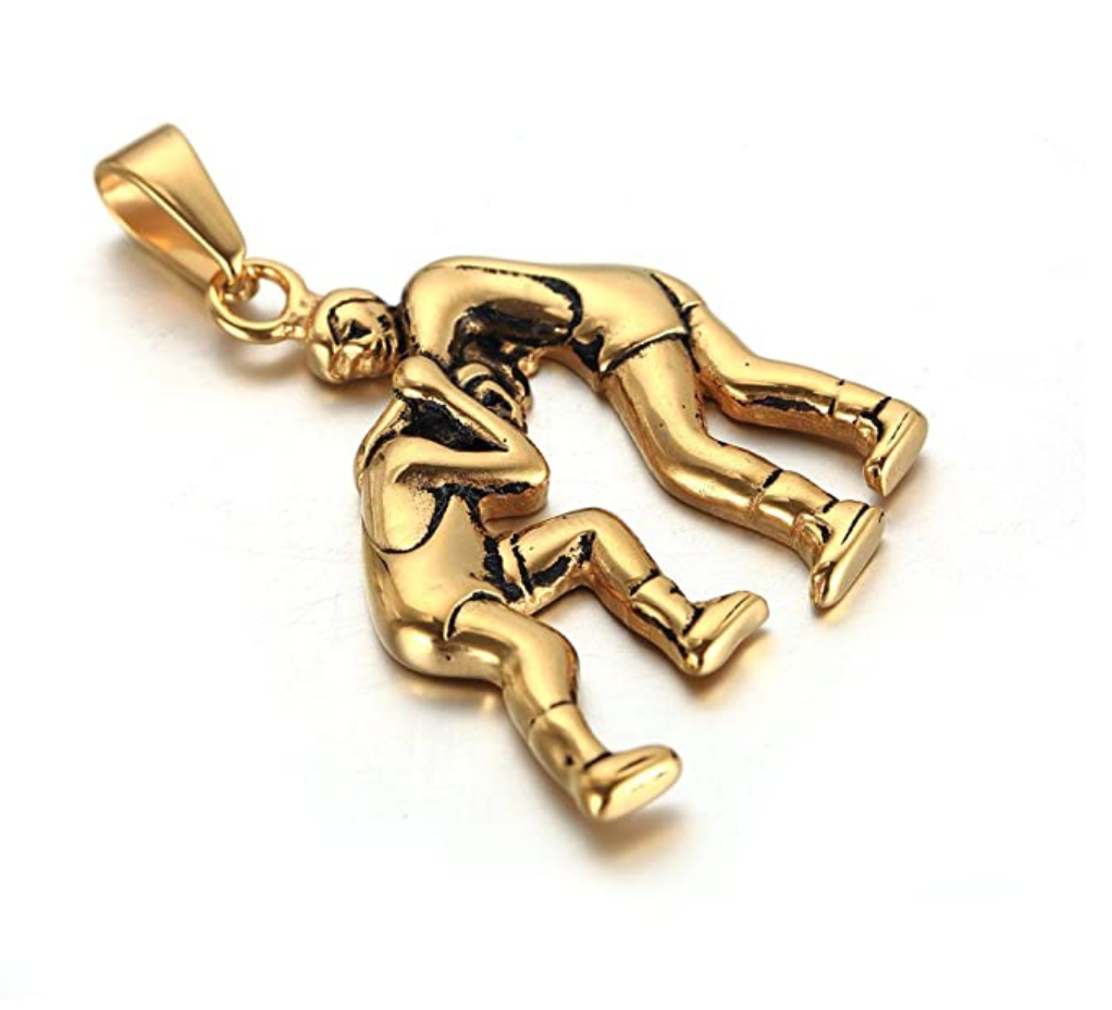 Wrestling Necklace MMA Wrestling Fighter Pendant Karate Martial Arts Stainless Steel Chain 24in.
