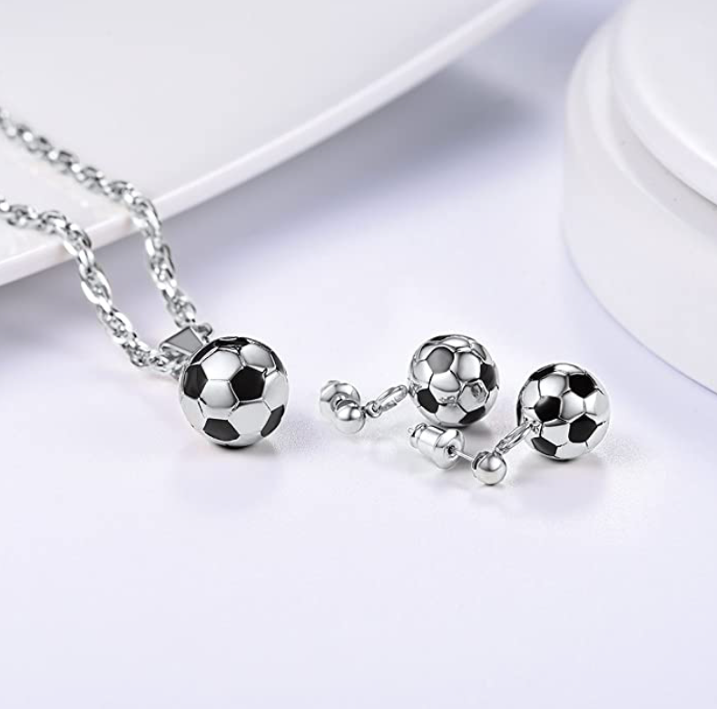 Soccer Ball Necklace Pendant Set Soccer Ball Gold Silver Stainless Steel Chain 24in.