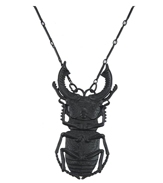 Black Beetle Necklace Beetle Pendant Beetle Jewelry African Egyptian Scarab Birthday Gift 24in.