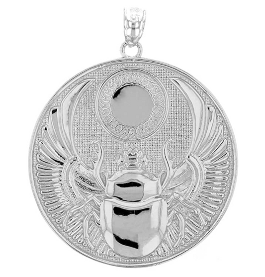 African Egyptian Scarab Beetle Pendant Sun Disc Winged Beetle Jewelry Birthday Gift 925 Sterling SIlver