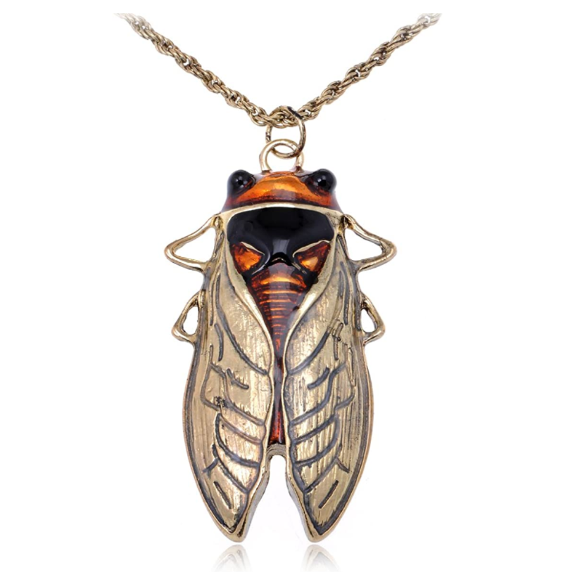 Orange Amber Antique Style Beetle Bug Necklace Fly Vintage Cicada Beatle Pendant Beetle Jewelry Birthday Gift Chain 20in.