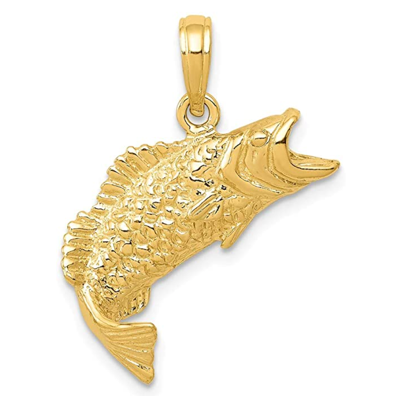 14K Gold Sea Charm Bracelet Bass Pendant Sea Bass Fish Jewelry Fisherman Birthday Gift