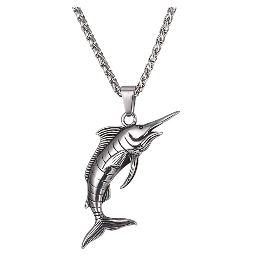 Silver Gold Black Marlin Swordfish Sailfish Pendant Sail Fish Necklace Sword Fish Jewelry Fisherman Birthday Gift Stainless Steel Chain 24in.
