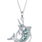 Cute Silver Opal Marlin Swordfish Sailfish Pendant Sail Fish Necklace Sword Fish Jewelry Fisherman Birthday Gift 925 Sterling Silver Chain 20in.