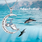925 Sterling Silver Whale Family Pendant Whale Crescent Moon Diamond Mother Child Necklace Half Moon Whale Jewelry Beach Birthday Gift Chain 20in.