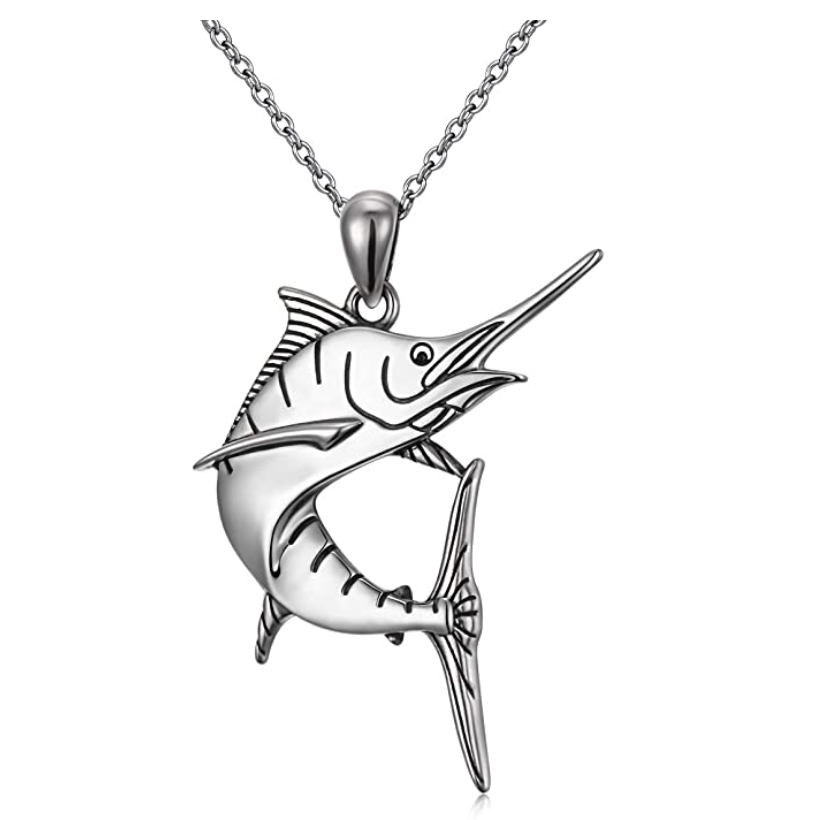 925 Sterling Silver Nautical Deep Marlin Swordfish Sailfish Pendant Sail Fish Necklace Sword Fish Jewelry Fisherman Birthday Gift Chain 20in.
