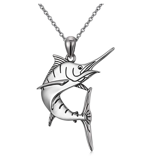 MOISSANITE 925 Silver / Gold Iced Swordfish Fishing Pendant Marlin Fish  Necklace
