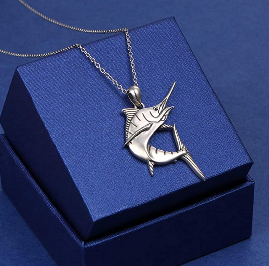 925 Sterling Silver Nautical Deep Marlin Swordfish Sailfish Pendant Sail Fish Necklace Sword Fish Jewelry Fisherman Birthday Gift Chain 20in.