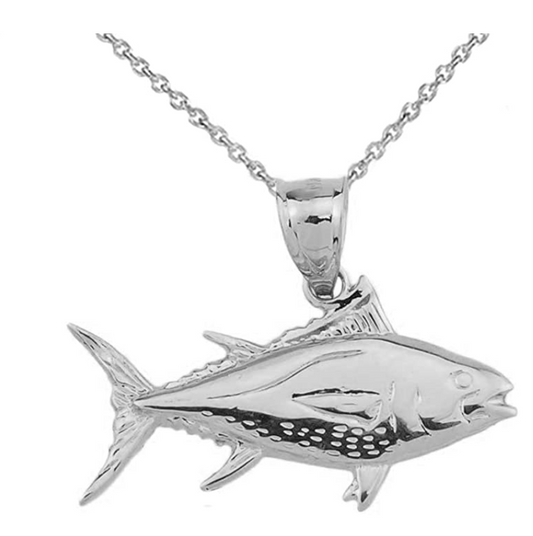Yellowfin Tuna Fish Pendant Tunafish Necklace Fish Jewelry Birthday Gift 925 Sterling Silver Chain 22in.
