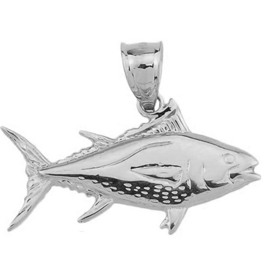 Yellowfin Tuna Fish Pendant Tunafish Necklace Fish Jewelry Birthday Gift 925 Sterling Silver Chain 22in.
