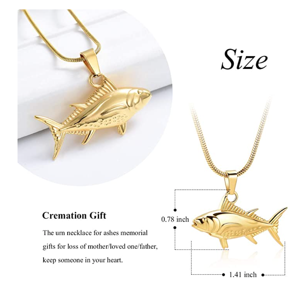 Cremation Jewelry for Ashes Fish Urns Necklace for Men Women Memorial  Keepsake Jewelry Fish Hook Ashes Pendant for Pets/Human 