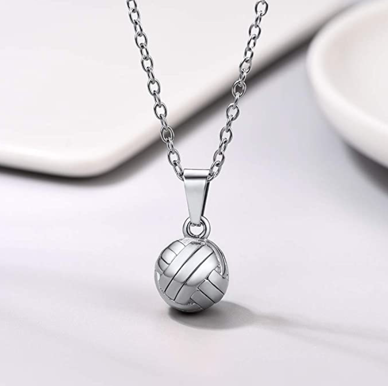 Volleyball Necklace Pendant Volly Ball Gold Silver Stainless Steel Chain Birthday Gift 24in.