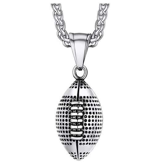 Football Necklace Pendant American Football Gold Silver Black Stainless Steel Chain Birthday Gift 24in.
