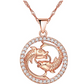 Diamond Fish Medallion Pendant Pisces Zodiac Necklace Rose Gold Fish Jewelry Horoscope Birthday Gift Silver Chain 18in.
