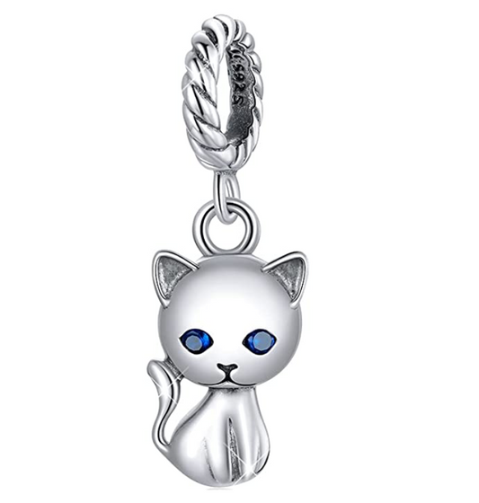 Cute Kitty Cat Charm Bracelet Pendant Cat Jewelry Blue Diamond Eye Birthday Gift 925 Sterling Silver