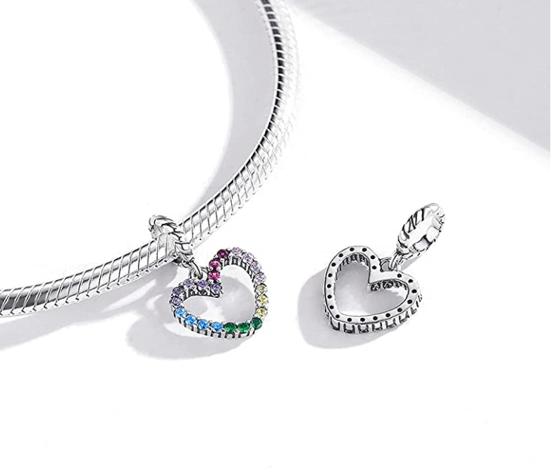 Cute Rainbow Heart Charm Bracelet Pendant Love Pride Jewelry Diamond Birthday Gift 925 Sterling Silver