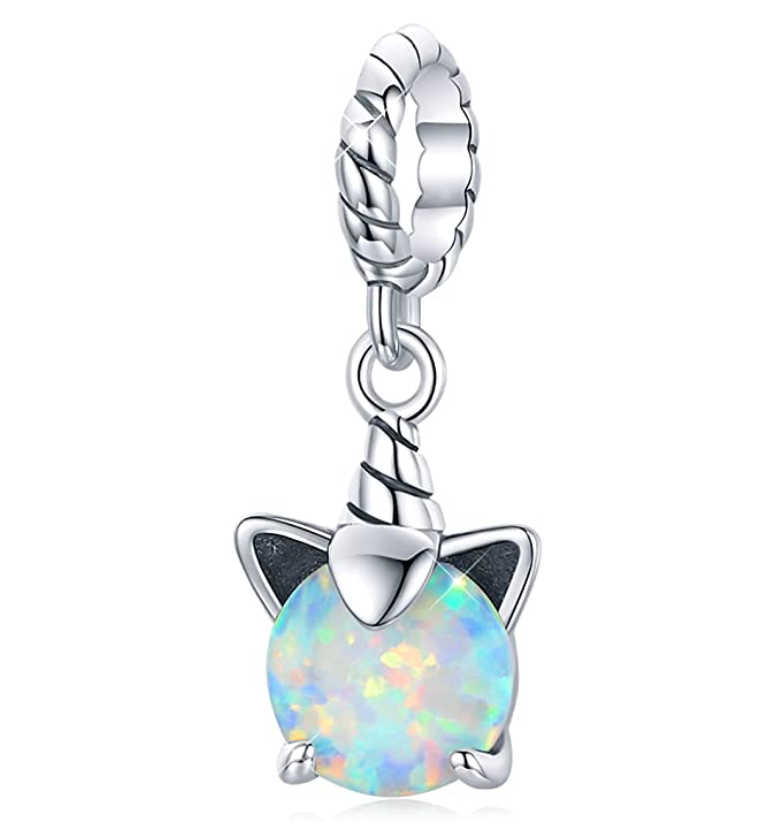 Cute Unicorn Charm Bracelet Opal Pendant Diamond Cat Ear Jewelry Birthday Gift 925 Sterling Silver