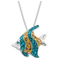 Tropical Fish Diamond Pendant Fish Necklace Blue Gold Fish Jewelry Fisherman Birthday Gift 925 Sterling Silver Chain 18in.