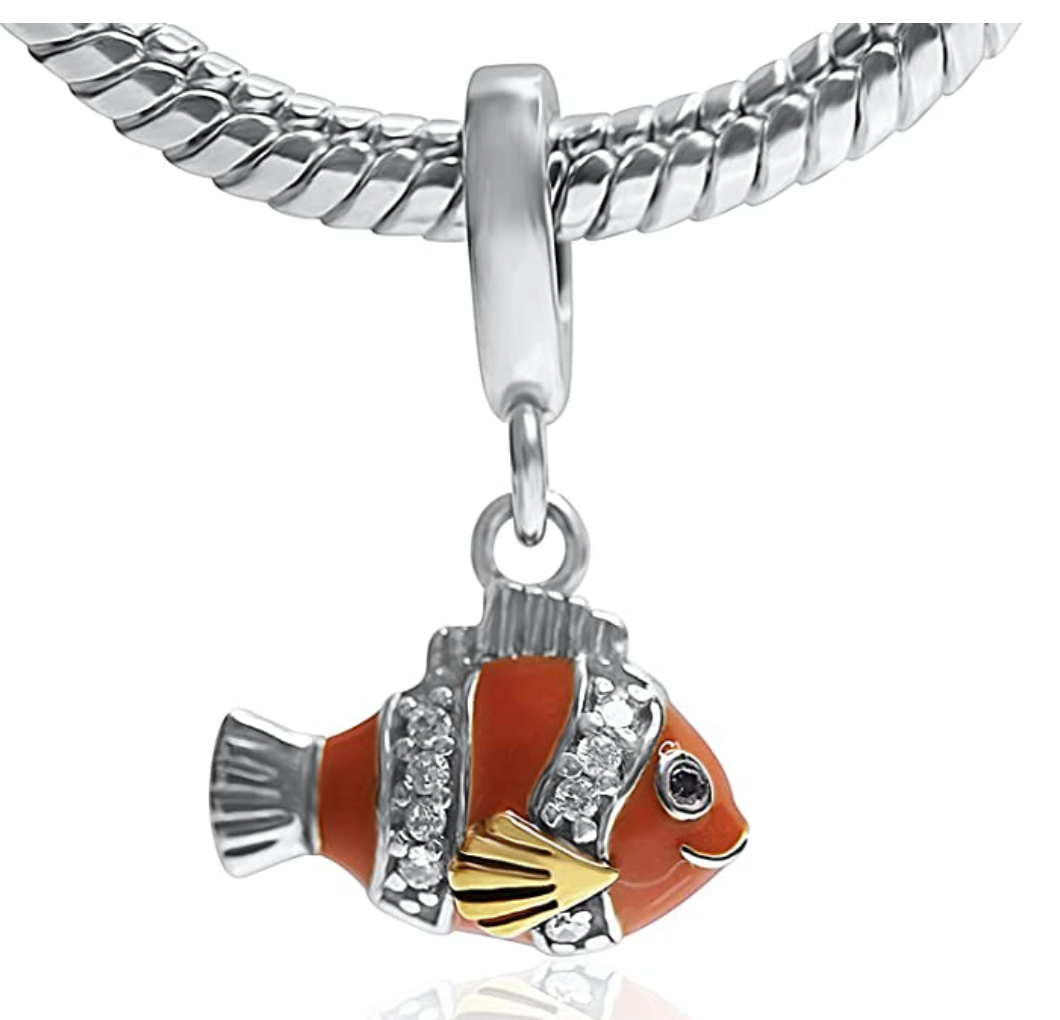 Orange Clownfish Necklace Dainty Fish Pendant Gold Fish Jewelry Fisherman Birthday Gift 925 Sterling Silver Chain 20in.