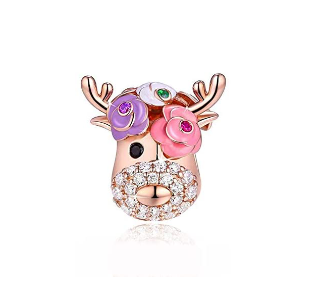 Cow Head Charm Diamond Bracelet Flower Pendant Cow Jewelry Birthday Gift 925 Sterling Silver