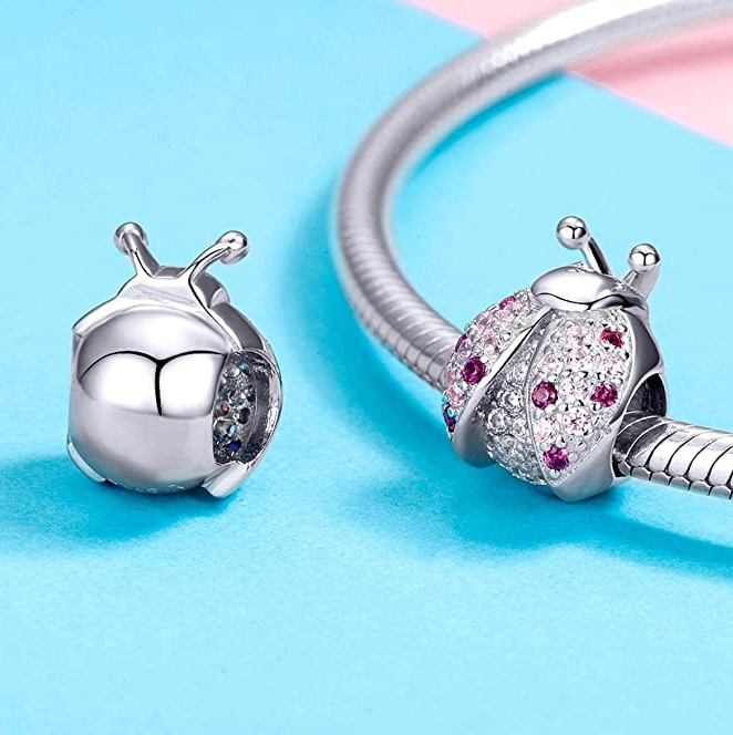 Cute Ladybug Charm Diamond Bracelet Pendant Lady bug Jewelry Birthday Gift 925 Sterling Silver