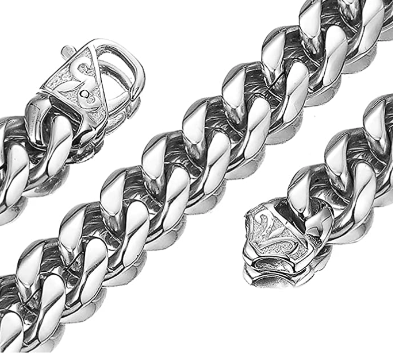 15mm Stainless Steel Cuban Link Chain Silver Tone Hip Hop Rapper Jewelry 16 - 30in.