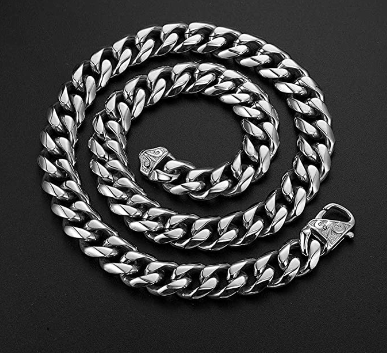 15mm Stainless Steel Cuban Link Chain Silver Tone Hip Hop Rapper Jewelry 16 - 30in.