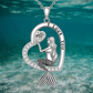 Mermaid Heart Necklace Diamond Pendant Love Mermaid Jewelry Lucky Chain Birthday Gift 925 Sterling Silver 20in.