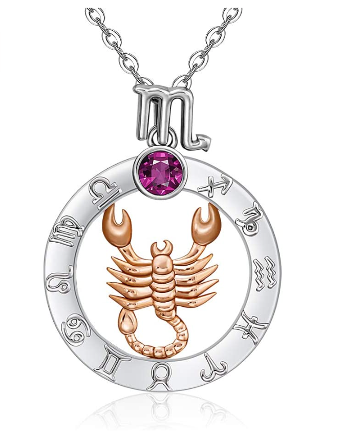 Scorpio Necklace Diamond Horoscope Pendant Scorpion Zodiac Jewelry Lucky Chain Birthday Gift 925 Sterling Silver 20in.