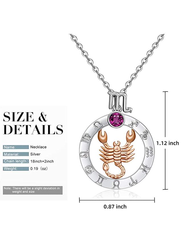 Scorpio Necklace Diamond Horoscope Pendant Scorpion Zodiac Jewelry Lucky Chain Birthday Gift 925 Sterling Silver 20in.