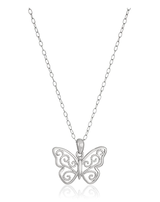 Cute Filigree Butterfly Necklace Pendant Butterfly Jewelry Lucky Chain Birthday Gift 925 Sterling Silver 20in.