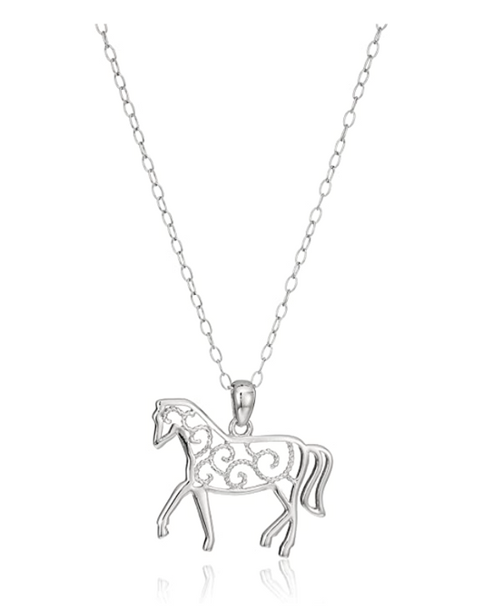 Cute Filigree Horse Pony Necklace Pendant Horse Pony Jewelry Lucky Chain Birthday Gift 925 Sterling Silver 20in.