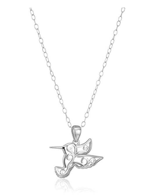 Cute Filigree HummingBird Necklace Pendant Humming Bird Jewelry Lucky Chain Birthday Gift 925 Sterling Silver 20in.