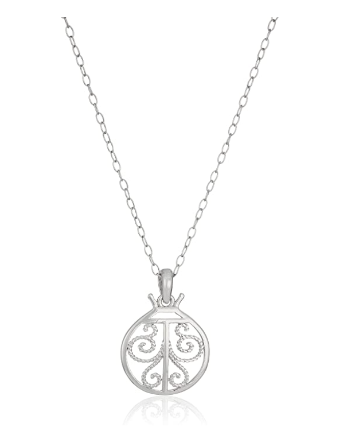 Cute Filigree Ladybug Necklace Pendant  Laby Bug Jewelry Lucky Chain Birthday Gift 925 Sterling Silver 20in.