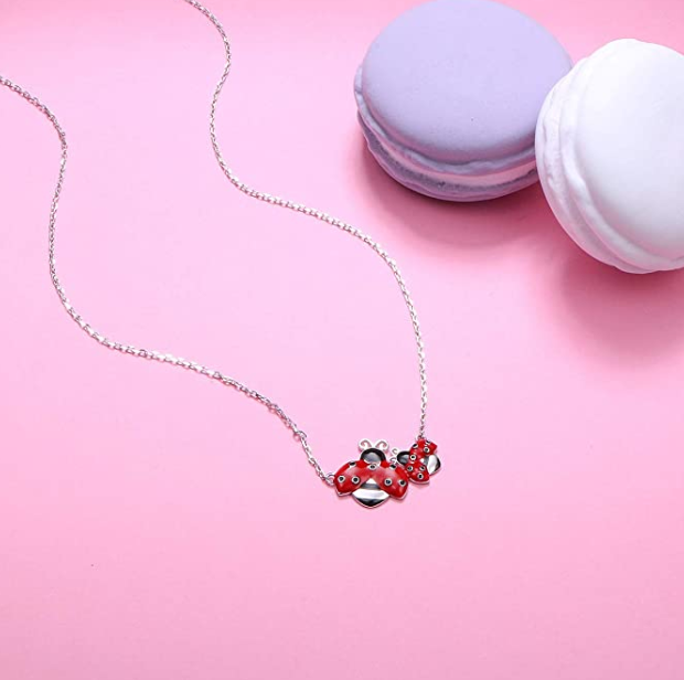 Cute Ladybug Family Necklace Pendant Lady Bug Jewelry Lucky Chain Birthday Gift 925 Sterling Silver 20in.