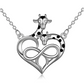 Giraffe Heart Diamond Necklace Pendant Love Giraffe Jewelry Lucky Chain Birthday Gift 925 Sterling Silver 20in.