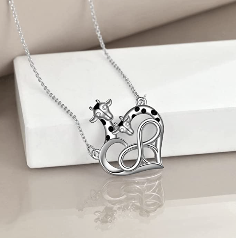 Giraffe Heart Diamond Necklace Pendant Love Giraffe Jewelry Lucky Chain Birthday Gift 925 Sterling Silver 20in.