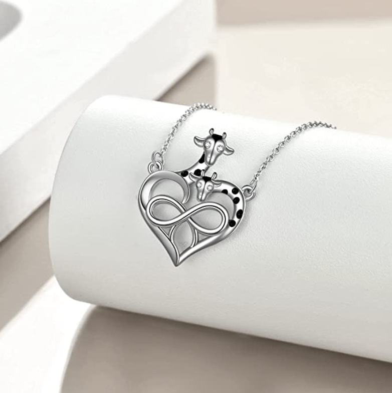 Giraffe Heart Diamond Necklace Pendant Love Giraffe Jewelry Lucky Chain Birthday Gift 925 Sterling Silver 20in.