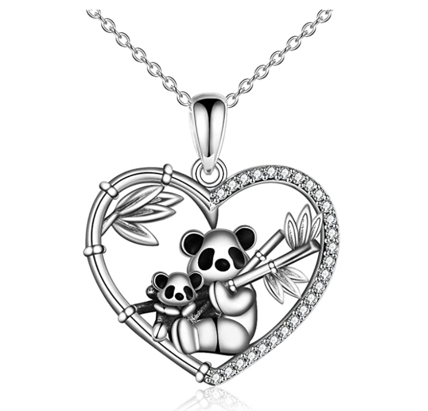 Baby Panda Heart Diamond Necklace Pendant Love Panda Jewelry Lucky Chain Birthday Gift 925 Sterling Silver 20in.