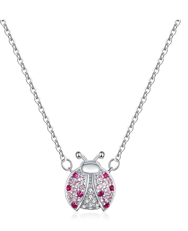 Ladybug Pink Diamond Necklace Pendant Love Ladybug Jewelry Lucky Chain Birthday Gift 925 Sterling Silver 20in.